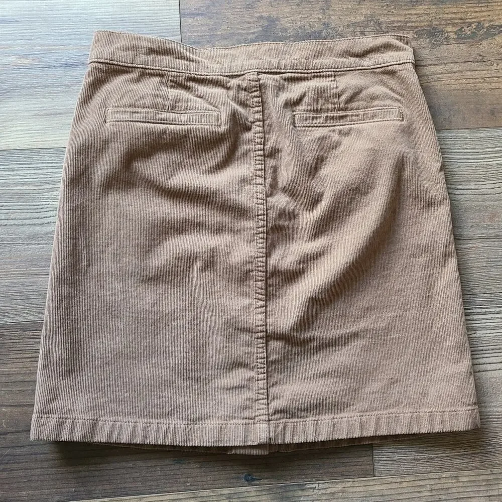 Tory Burch Lucitano Mini Skirt Womens 0 Corduroy Snap Front Tan Beach Wood Aline